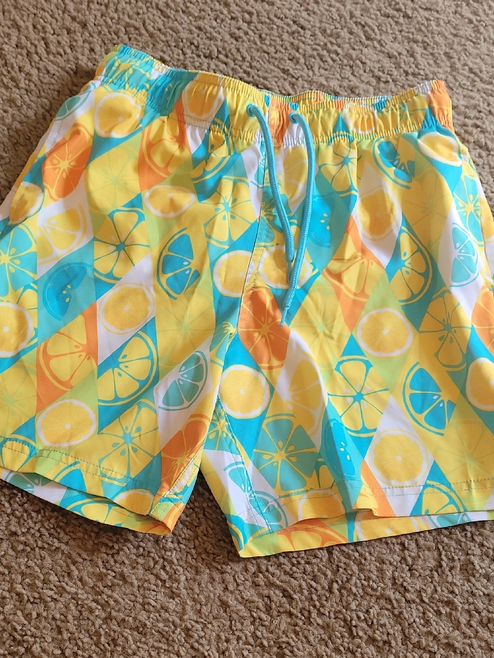 Mens Bright Citrus Print Swim Trunks